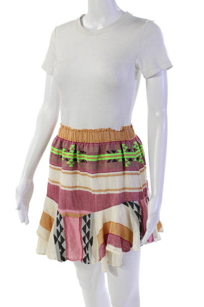 Devotion Womens Cotton Geometric Print Ruffled Hem Mini Skirt Multicolor Size S