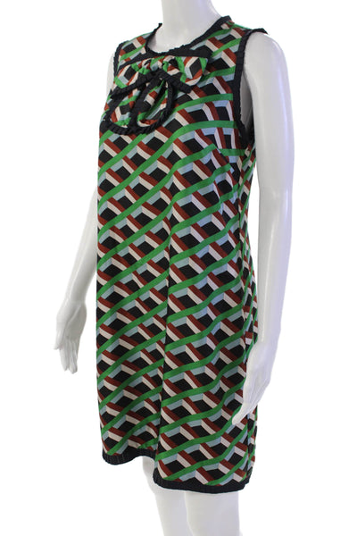 J Crew Womens Silk Geometric Print Pleated Detail Dress Multicolor Size 4