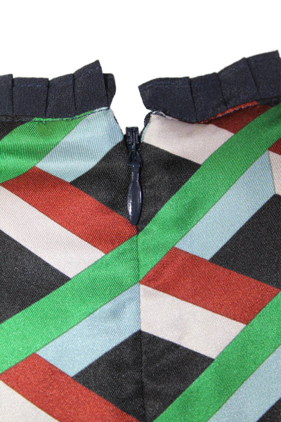 J Crew Womens Silk Geometric Print Pleated Detail Dress Multicolor Size 4