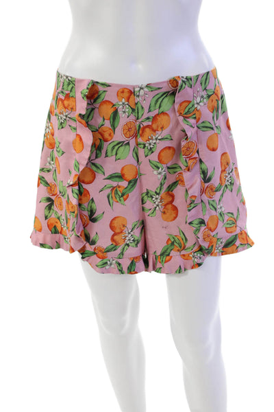 Finders Womens Orange Floral Print Zippered Ruffled Short Shorts Pink Size M
