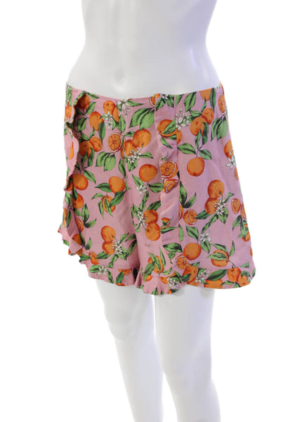 Finders Womens Orange Floral Print Zippered Ruffled Short Shorts Pink Size M