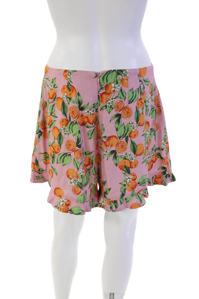 Finders Womens Orange Floral Print Zippered Ruffled Short Shorts Pink Size M