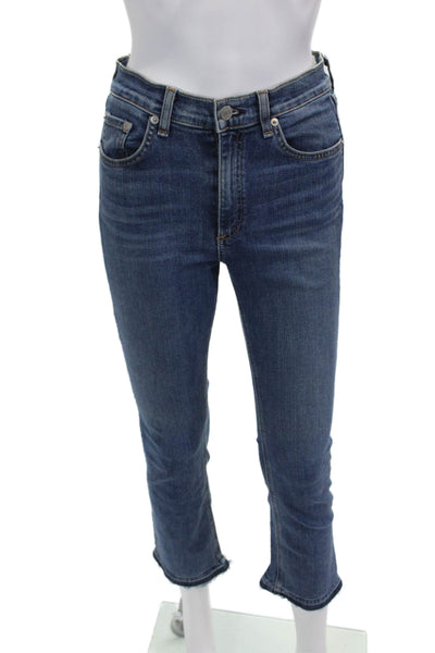 Rag & Bone Womens Cotton Skinny Straight Leg Fringe Hem Jeans Blue Size 27