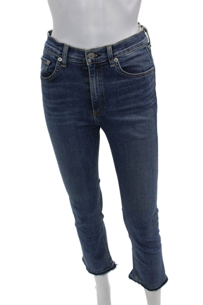 Rag & Bone Womens Cotton Skinny Straight Leg Fringe Hem Jeans Blue Size 27