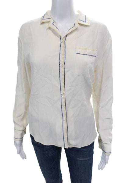 Rag & Bone Womens Silk Stitch Design Button Down Long Sleeve Beige Size XS