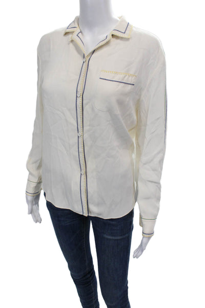 Rag & Bone Womens Silk Stitch Design Button Down Long Sleeve Beige Size XS