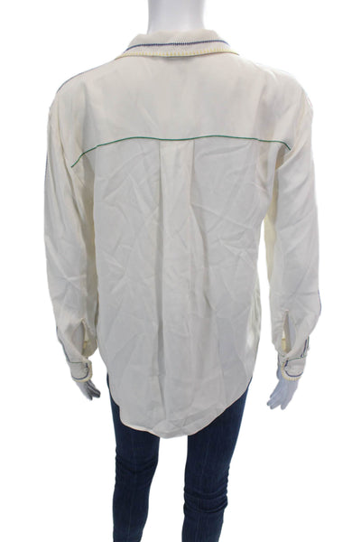 Rag & Bone Womens Silk Stitch Design Button Down Long Sleeve Beige Size XS