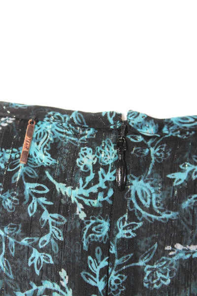 Misa Womens Metallic Floral Print Short Sleeve Knee Length Dress Blue Size XS