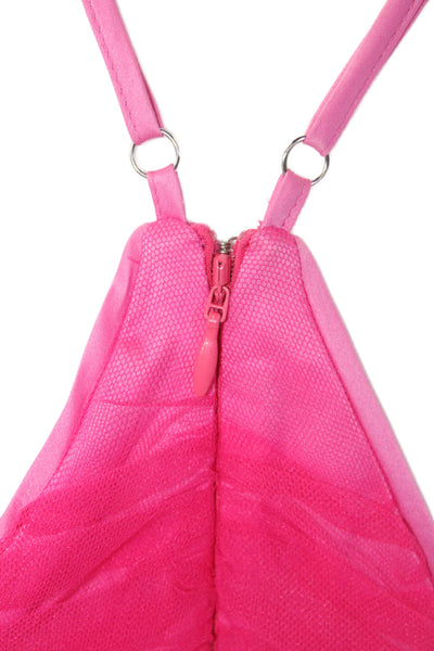 Likely Womens Ruched High Neck Sleeveless zIP uP  Tiered Mini Dress Pink Size 00