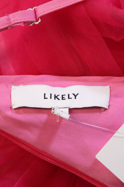 Likely Womens Ruched High Neck Sleeveless zIP uP  Tiered Mini Dress Pink Size 00