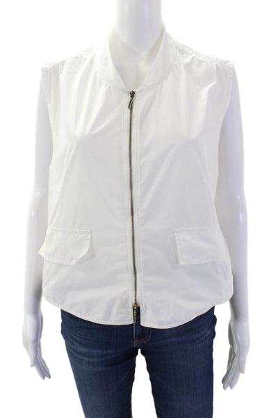 Sun Kim Womens Zip Front Mock Neck Sleeveless Vest Top White Size L
