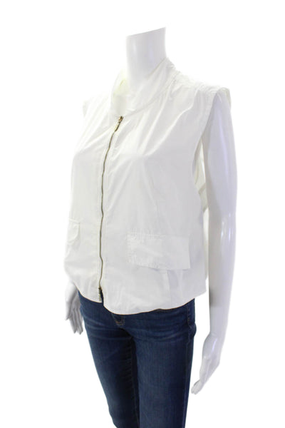 Sun Kim Womens Zip Front Mock Neck Sleeveless Vest Top White Size L