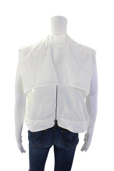 Sun Kim Womens Zip Front Mock Neck Sleeveless Vest Top White Size L