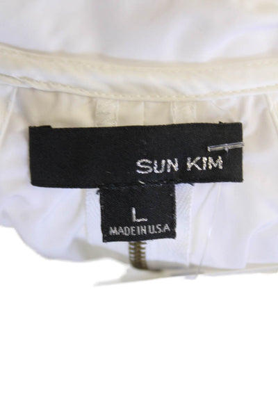Sun Kim Womens Zip Front Mock Neck Sleeveless Vest Top White Size L