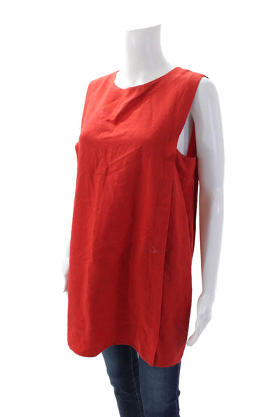 Zara Womens Textured Sleeveless Round Neck Lined Tunic Blouse Red Size M