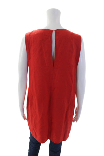 Zara Womens Textured Sleeveless Round Neck Lined Tunic Blouse Red Size M