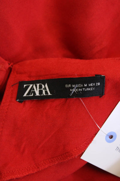 Zara Womens Textured Sleeveless Round Neck Lined Tunic Blouse Red Size M