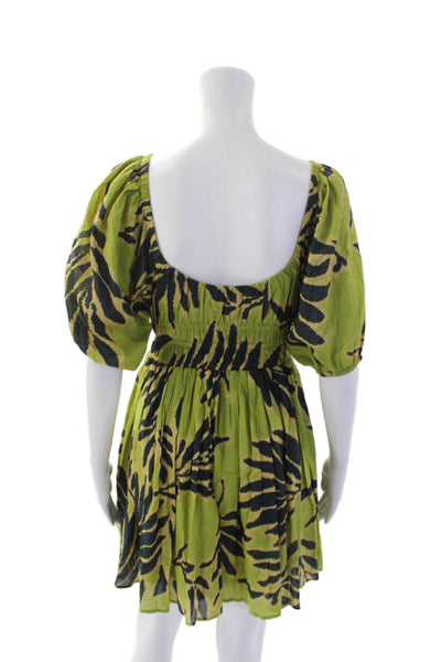 Tanya Taylor Womens Short Sleeve Scoop Neck Mini Dress Green Black Size XS