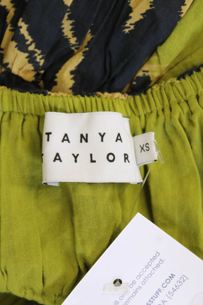 Tanya Taylor Womens Short Sleeve Scoop Neck Mini Dress Green Black Size XS