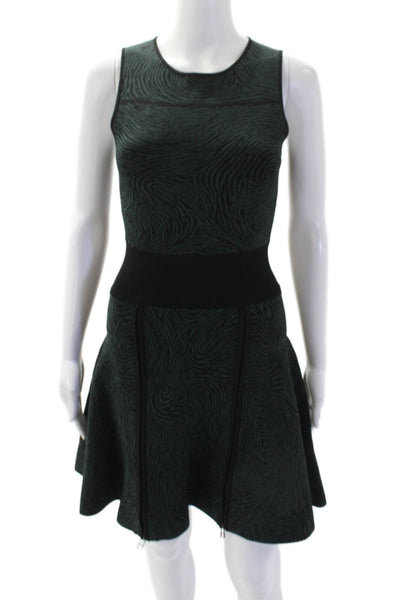 Opening Ceremony Womens Sleeveless Crew Neck Wavy Knit Dress Green Black Size XS