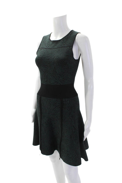 Opening Ceremony Womens Sleeveless Crew Neck Wavy Knit Dress Green Black Size XS