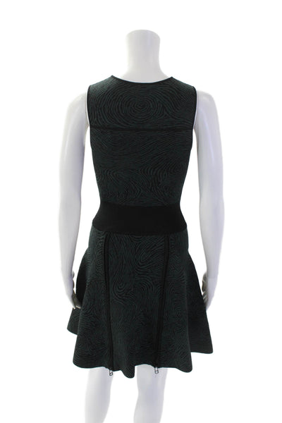 Opening Ceremony Womens Sleeveless Crew Neck Wavy Knit Dress Green Black Size XS