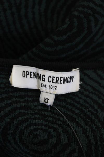 Opening Ceremony Womens Sleeveless Crew Neck Wavy Knit Dress Green Black Size XS
