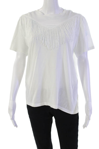 Pinko Womens Cotton Crew Neck Short Sleeve Fringed Trim T-Shirt White Size M