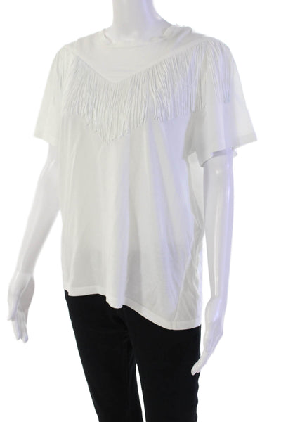 Pinko Womens Cotton Crew Neck Short Sleeve Fringed Trim T-Shirt White Size M
