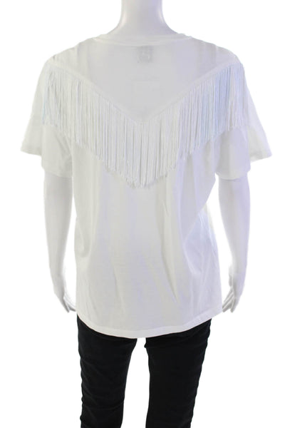 Pinko Womens Cotton Crew Neck Short Sleeve Fringed Trim T-Shirt White Size M