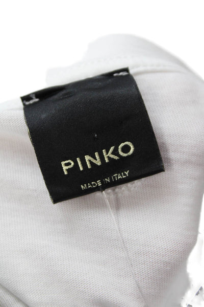 Pinko Womens Cotton Crew Neck Short Sleeve Fringed Trim T-Shirt White Size M