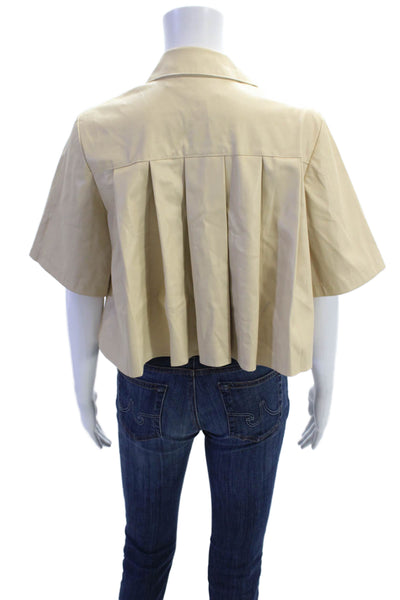 Maeve Anthropologie Womens Textured Short Sleeve Button Crop Top Nude Size S
