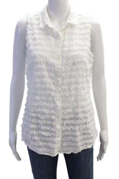 J. Mclaughlin Womens Cotton Striped Sleeveless Button Up Blouse White Size M