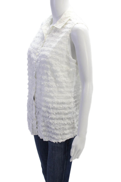 J. Mclaughlin Womens Cotton Striped Sleeveless Button Up Blouse White Size M