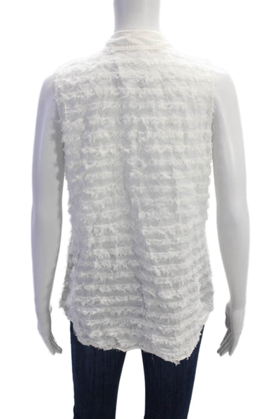 J. Mclaughlin Womens Cotton Striped Sleeveless Button Up Blouse White Size M
