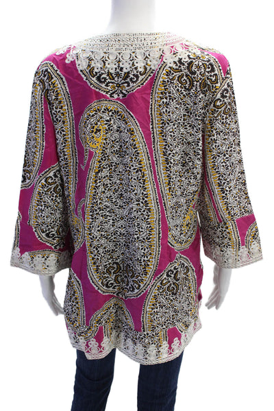 Craig Taylor Womens Silk +Cotton Blend Abstract Pullover Tunic Top Pink Size M