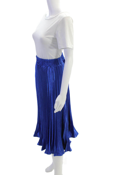 HD In Paris Womens Satin Pleated Elastic Waist Mid-Calf Skirt Blue Size L