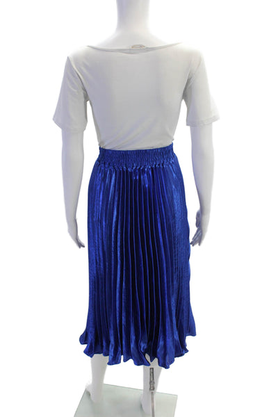 HD In Paris Womens Satin Pleated Elastic Waist Mid-Calf Skirt Blue Size L