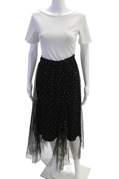 Eva Franco Womens Metallic Spotted Sheer Layered Mid-Calf Skirt Black Size 12