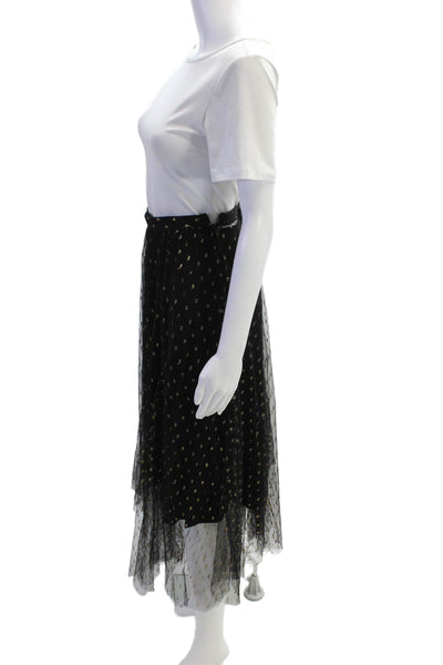 Eva Franco Womens Metallic Spotted Sheer Layered Mid-Calf Skirt Black Size 12