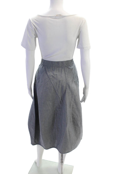 Oska Womens Cotton Elastic Waist Side Zip Mid-Calf A-Line Skirt Blue Size 3