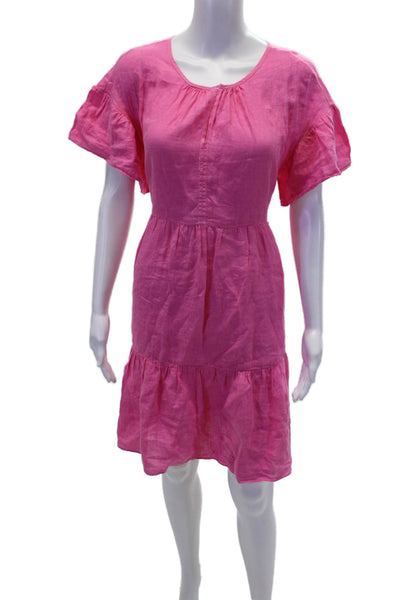 Velvet by Graham & Spencer Womens Short Sleeve Keyhole Linen Dress Pink Size XS