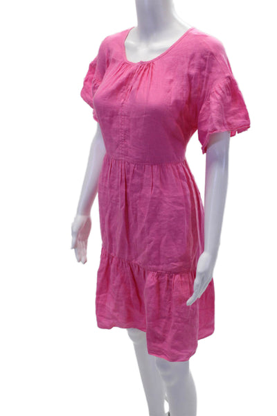 Velvet by Graham & Spencer Womens Short Sleeve Keyhole Linen Dress Pink Size XS