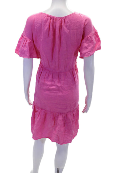 Velvet by Graham & Spencer Womens Short Sleeve Keyhole Linen Dress Pink Size XS