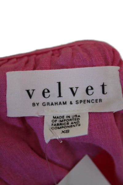 Velvet by Graham & Spencer Womens Short Sleeve Keyhole Linen Dress Pink Size XS