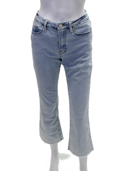 Frame Womens Zipper Fly High Rise Light Was Cropped Mini Boot Cut Jeans Blue 28