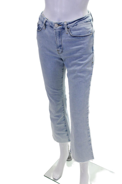 Frame Womens Zipper Fly High Rise Light Was Cropped Mini Boot Cut Jeans Blue 28