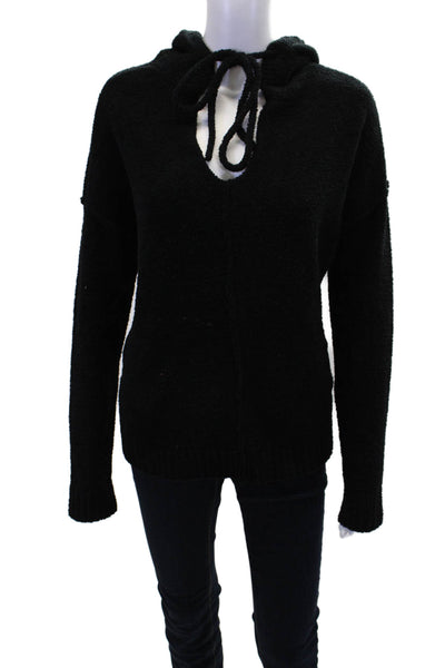 ATM Women's Hood Long Sleeves Ribbed Hem Pullover Sweater Black Size L