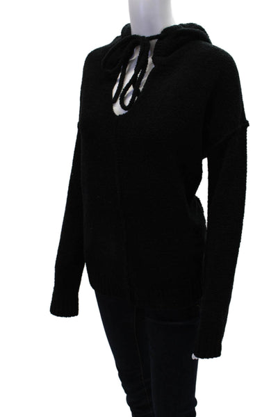 ATM Women's Hood Long Sleeves Ribbed Hem Pullover Sweater Black Size L