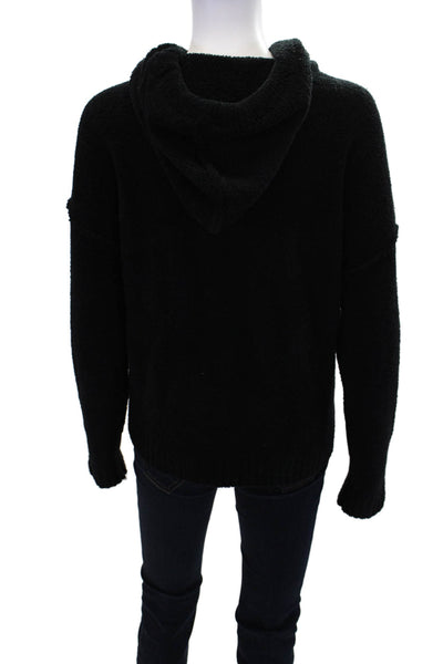 ATM Women's Hood Long Sleeves Ribbed Hem Pullover Sweater Black Size L